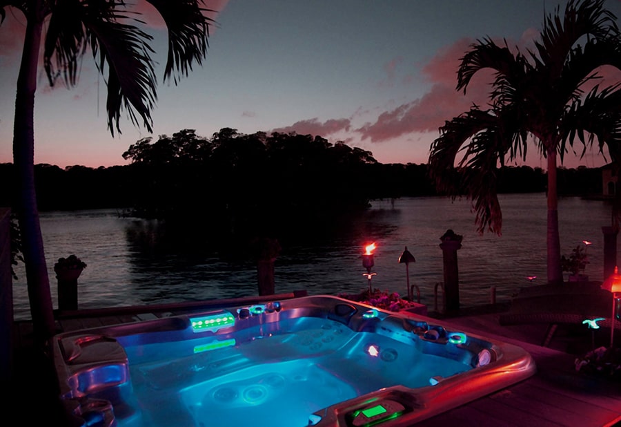 tropical hot tub installation night